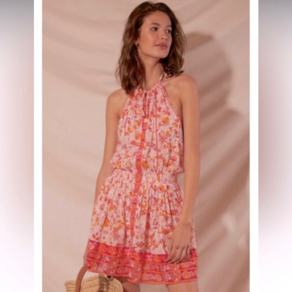 POUPETTE ST BARTH CARINE SMOCKED FLORAL BLOUSON HALTER MINI SIZE XS
